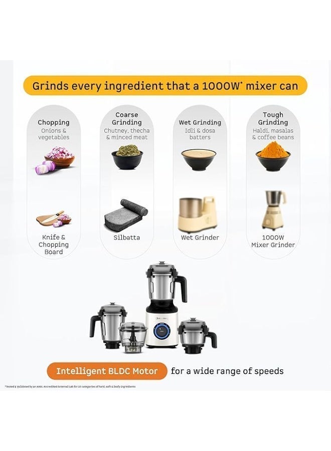 atomberg خلاط ومطحنة أتومبيرج زينوفا | وضع طحن خشن فريد للحصول على قوام يشبه عجينة السيلباتا | محرك BLDC ذكي | ميزات أمان | 4 أوعية بما في ذلك وعاء التقطيع | تشغيل بدون استخدام اليدين (أبيض لؤلؤي) - Image 3